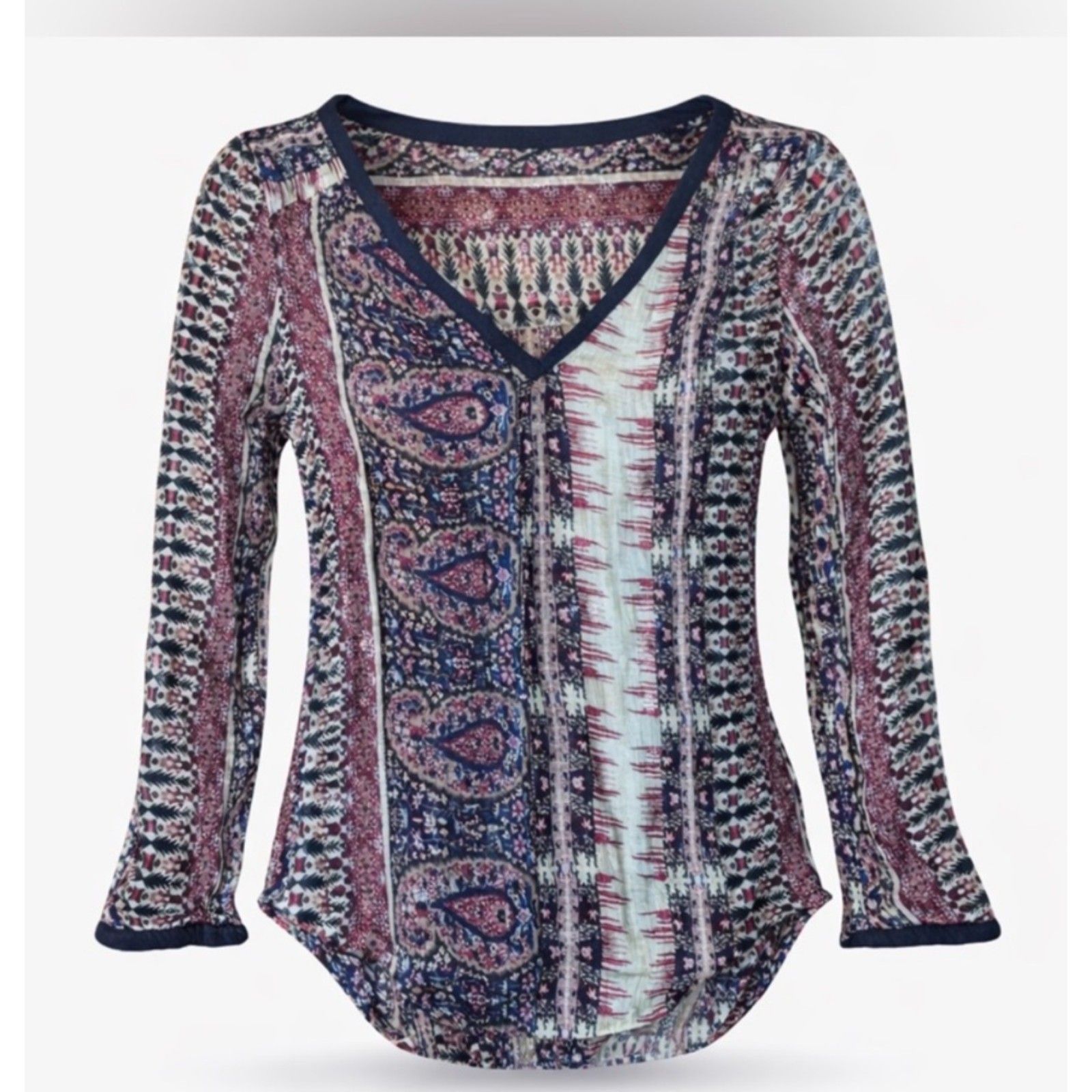 Lucky Brand Concord Paisley Sheer Hi Low Long Sleeve Blouse  Size Small